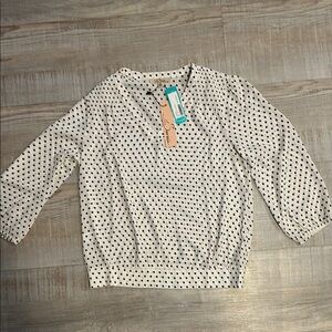 Cream Ribbed Blouse with 3/4 Puff Sleeves